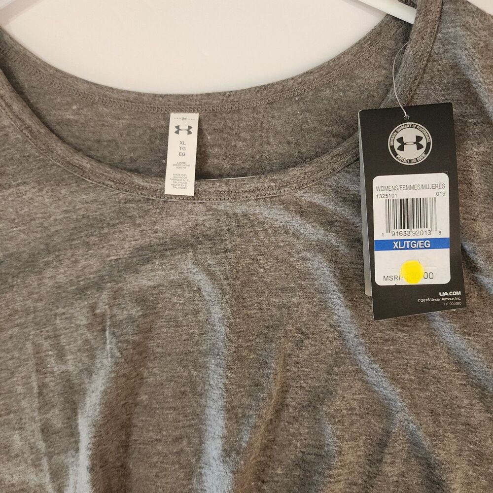 A45 Under Armour Front-Tie Cropped / Peek Hole T-Shirt - Charcoal Grey - NWT -XL - Picture 3 of 6
